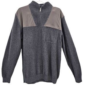 Duluth Trading Mens Large Tall Grey Brigadier Mock Neck Wool Blend Sweater